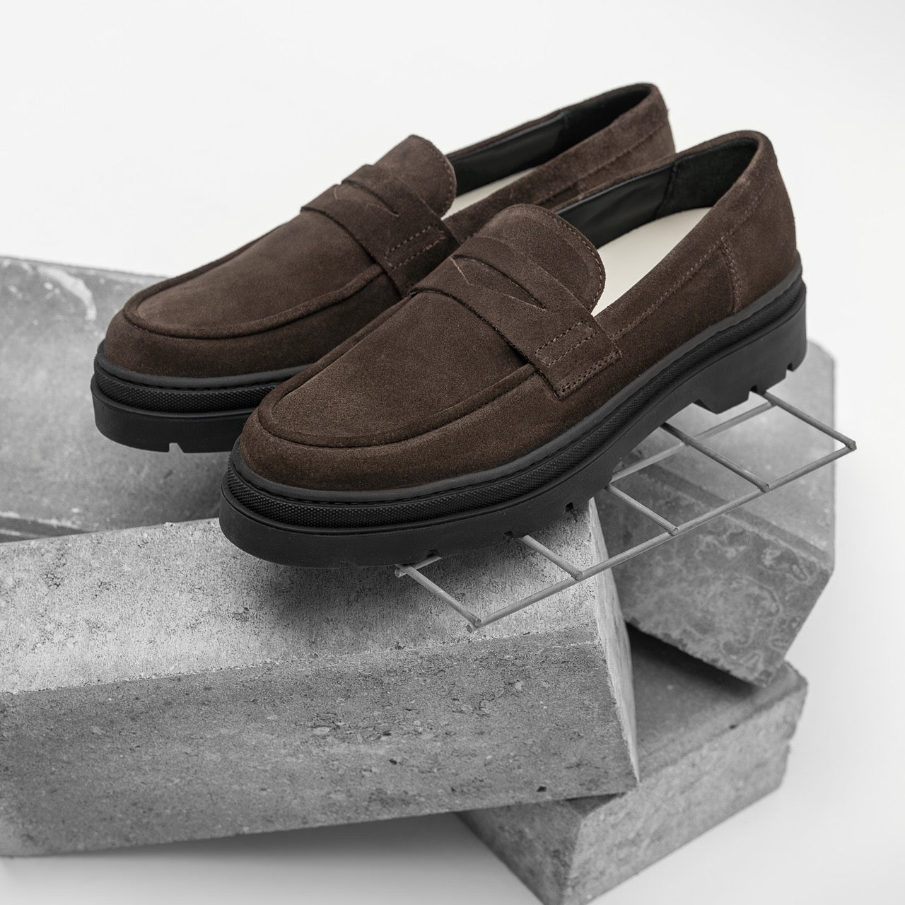 Hinson elon loafers heren donkerbruin suède